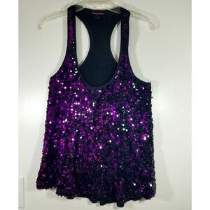 Baby Phat Womens Black & Purple Racerback Sequin Tank Top Size Medium